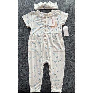 Jessica Simpson Ice Blue Floral Coverall Set Size 24 Months